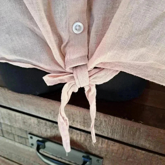 ❤️ Jachs Girlfriend Short Sleeved Linen Blend Blouse Small Pink Lightweight Top - Picture 9 of 14